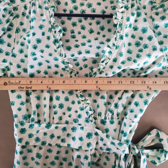 Rebecca Taylor Emerald Daisy Dress Ruffle Detail Wrap Green White Floral size 0 - Picture 6 of 10
